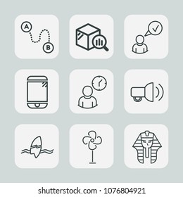 Premium set of outline icons. Such as work, position, business, cell, statistic, culture, electric, profile, data, finance, time, air, online, fan, report, clock, phone, technology, touchscreen, surf