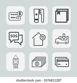 Premium set of outline icons. Such as owner, paste, banking, hygiene, debit, money, ben, shipping, truck, credit, sos, house, plastic, tower, clean, toothpaste, tooth, danger, payment, bank, home, big