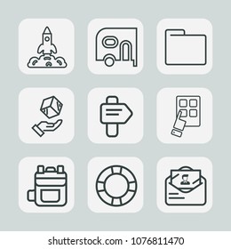 Premium set of outline icons. Such as mobile, orbit, way, rocket, post, envelope, launch, summer, astronaut, shipping, white, internet, shuttle, car, folder, backpack, spaceship, ring, leather, device