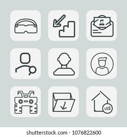 Premium set of outline icons. Such as property, people, glasses, business, estate, internet, mail, price, sport, envelope, dirt, sign, atv, waste, box, upstairs, white, website, real, down, online, up