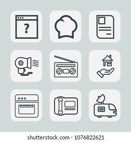 Premium set of outline icons. Such as internet, sound, van, audio, personal, television, business, oven, satellite, chief, professional, man, identity, electric, unknown, tv, home, restaurant, female