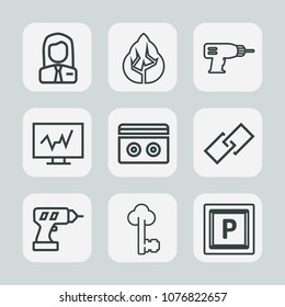 Premium set of outline icons. Such as man, landscape, wood, hyperlink, office, web, medical, job, employment, green, equipment, people, link, work, plant, nature, business, pine, street, tree, tape