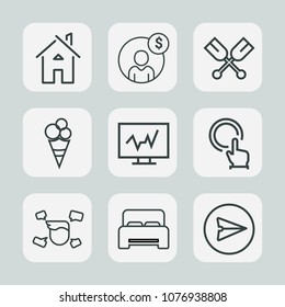 Premium set of outline icons. Such as financial, double, diagnostic, man, architecture, food, cream, doctor, dessert, economy, medicine, hand, bedroom, email, paddle, estate, water, sweet, internet