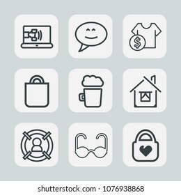 Premium set of outline icons. Such as message, dialog, communication, beer, leather, online, customer, building, object, speech, call, gift, sale, shop, people, business, concept, bag, chat, glasses