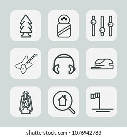 Premium set of outline icons. Such as landscape, spice, wood, online, nature, vintage, musical, equipment, pine, tree, salt, kerosene, metal, green, guitar, cap, environment, mexico, estate, music