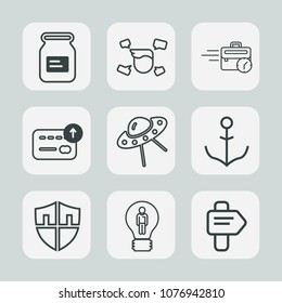 Premium set of outline icons. Such as boy, spaceship, currency, spacecraft, casual, food, business, tin, space, security, protect, young, people, protection, packaging, nautical, computer, technology