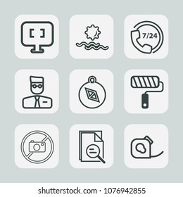Premium set of outline icons. Such as call, service, south, paint, landscape, support, brush, phone, tape, outdoor, roll, sky, computer, sign, forbidden, user, monitor, screen, zoom, profile, laptop