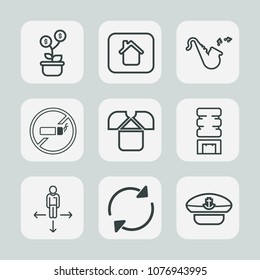 Premium set of outline icons. Such as direction, building, captain, bugle, estate, sign, financial, wealth, house, addiction, tshirt, cooler, cigarette, drink, cold, money, navy, container, fashion