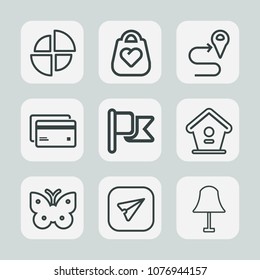 Premium set of outline icons. Such as flag, national, graph, map, style, birdhouse, email, chart, diagram, money, card, graphic, nation, lamp, web, light, message, location, communication, internet