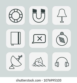 Premium set of outline icons. Such as stereo, south, chat, summer, page, lamp, satellite, attraction, water, pole, magnet, electricity, communication, notebook, magnetic, book, animal, wildlife, paper