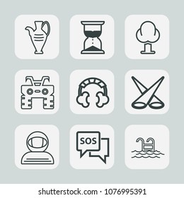 Premium Set Of Outline Icons. Such As Safety, Scene, Wheel, Sound, Blue, Astronaut, Science, Pot, Clock, Spacesuit, Nature, Tree, Danger, Help, Atv, Swimming, Extreme, Light, Cosmonaut, Ceramic, Pool