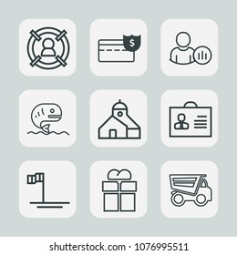 Premium set of outline icons. Such as female, ocean, seafood, concept, status, management, group, giftbox, present, social, blue, box, customer, food, mexico, gift, money, businessman, target, white