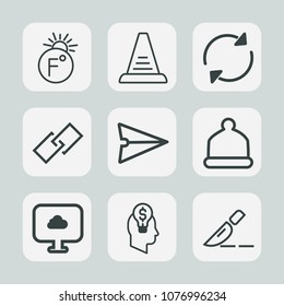 Premium set of outline icons. Such as celsius, sign, concept, step, business, stair, hat, thermometer, meteorology, surgery, web, rotation, fahrenheit, medical, message, link, interface, repeat, white