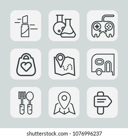 Premium set of outline icons. Such as web, bag, transport, restaurant, dental, travel, location, object, lab, lipstick, beautiful, business, car, tool, red, van, pink, dinner, spoon, fashion, pin, way