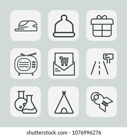Premium set of outline icons. Such as decoration, weapon, outdoor, style, falling, sign, list, cap, adventure, bill, camp, video, nuclear, ribbon, baseball, head, box, medicine, hat, object, clothing