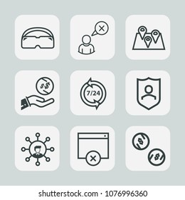 Premium set of outline icons. Such as location, financial, internet, profile, finance, service, dollar, navigation, man, city, page, mask, security, sign, network, protect, road, cancel, technology