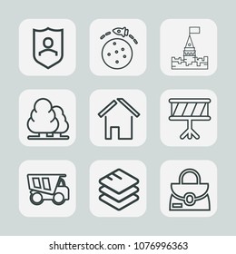 Premium set of outline icons. Such as planet, business, shield, style, data, fashion, tower, house, dumper, dump, architecture, building, vehicle, protect, safety, guard, technology, forest, estate