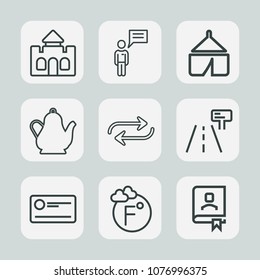 Premium set of outline icons. Such as architecture, message, tent, contact, concept, office, building, kingdom, person, fantasy, replace, business, substitute, social, temperature, finance, money, hot