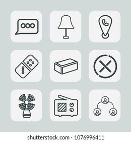 Premium set of outline icons. Such as electric, bulb, construction, mobile, lighthouse, antenna, building, row, radio, signal, location, hierarchy, seamark, illumination, speech, lamp, bubble, people