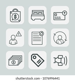 Premium set of outline icons. Such as finance, furniture, business, bag, mobile, bed, label, bank, agent, price, social, discount, tag, investment, house, cell, web, sale, network, double, comfortable