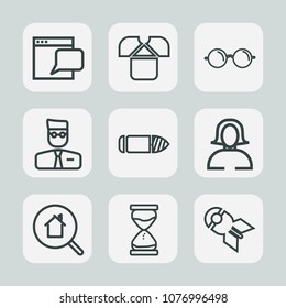 Premium set of outline icons. Such as cotton, sand, account, message, home, estate, front, nuclear, weapon, white, clock, hour, eye, shirt, glasses, user, bomb, profile, online, young, falling, gun
