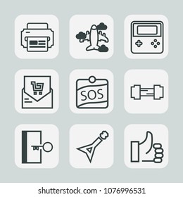 Premium set of outline icons. Such as list, transportation, sign, flight, aircraft, aviation, supermarket, plane, music, check, receipt, travel, sport, up, gym, exercise, white, airplane, sos, web