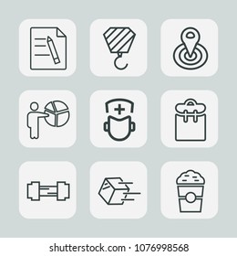 Premium set of outline icons. Such as pretty, medicine, doctor, gym, file, workout, shop, meeting, coffee, radius, center, office, shipping, fitness, presentation, cup, industry, person, business