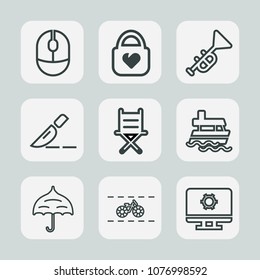 Premium Set Of Outline Icons. Such As Operation, Open, Ocean, Transportation, Optical, Medical, Trumpet, Clinic, Bag, Style, Fashion, Click, Seat, Doctor, Mouse, Bike, Ship, Sea, Jazz, Armchair, Bugle