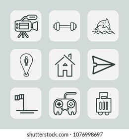 Premium set of outline icons. Such as wildlife, fitness, television, bag, beach, animal, web, movie, home, digital, technology, strength, ocean, baja, message, internet, dolphin, location, button, map