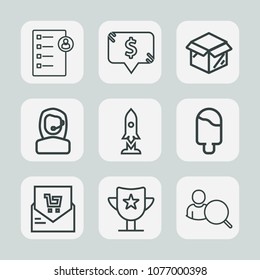 Premium set of outline icons. Such as receipt, bill, resources, list, headset, retail, cardboard, office, checklist, square, craft, frame, new, online, center, package, supermarket, unpacking, success