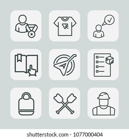 Premium set of outline icons. Such as boat, typography, checklist, delivery, poster, musical, print, package, fashion, engineer, click, music, water, technology, subscribe, box, oar, management, shirt