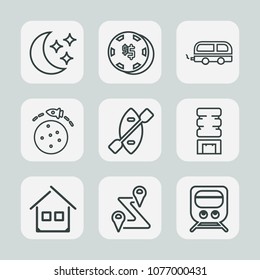 Premium set of outline icons. Such as astronomy, planet, architecture, transport, technology, cooler, poker, bus, railway, location, leisure, estate, gambling, moon, moonlight, container, cold, boat
