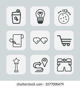 Premium set of outline icons. Such as electric, glass, cold, cart, lamp, rocket, route, tropical, sunglasses, wear, party, cocktail, road, navigation, success, map, list, shop, location, alcohol, sun