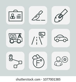 Premium set of outline icons. Such as treatment, transport, health, dumper, surgery, transportation, clinic, shovel, location, hospital, construction, vehicle, tipper, business, point, female, taxi