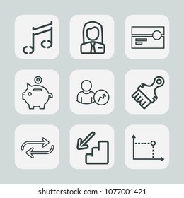 Premium set of outline icons. Such as old, office, recruitment, sign, concept, work, stereo, tape, replace, finance, employment, coin, banking, people, graphic, man, sound, web, bank, job, cassette