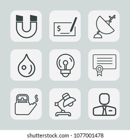 Premium Set Of Outline Icons. Such As Check, Pole, Kitchen, People, Water, Employee, South, Payment, Science, Hot, Satellite, Steam, Abstract, Pen, Template, Liquid, North, Electric, Home, Rain, Bulb