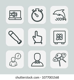 Premium set of outline icons. Such as wild, clock, hand, spaceship, spacecraft, lock, bat, watch, minute, internet, support, countdown, wood, male, bank, equipment, business, phone, hour, online, time
