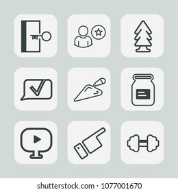 Premium set of outline icons. Such as chat, forest, environment, equipment, fire, media, direction, aluminum, application, online, website, tree, can, workout, emergency, communication, sport, finger