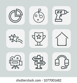 Premium set of outline icons. Such as microphone, dont, graph, door, success, support, building, shiny, chart, diagram, architecture, equipment, call, technology, sign, data, holiday, space, headset