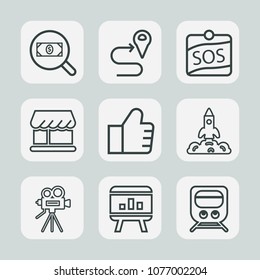 Premium set of outline icons. Such as white, curtain, location, web, sign, transport, transportation, travel, route, chart, button, shuttle, shop, infographic, retro, rescue, front, business, store
