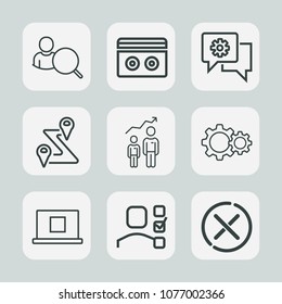 Premium set of outline icons. Such as internet, gps, plan, record, map, old, stop, technology, no, music, tape, growth, road, account, search, retro, location, communication, website, task, phone, web