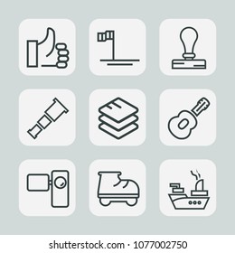 Premium set of outline icons. Such as space, blue, leisure, data, mexico, internet, white, technology, baja, paper, sea of cortes, up, astronomy, guitar, musical, fun, stamp, hand, telescope, ocean