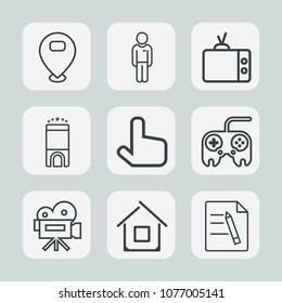 Premium Set Of Outline Icons. Such As Camera, Home, Bed, Retro, Fashion, Room, Television, Technology, Boy, Web, Sign, Architecture, Movie, Casual, Pin, Click, Tv, Luxury, Estate, People, Man, Service