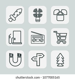 Premium set of outline icons. Such as arrow, sword, direction, travel, marine, science, tshirt, shop, tree, antique, medieval, radio, weapon, way, ancient, sound, cart, war, retail, environment, shirt