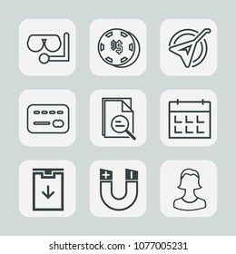 Premium set of outline icons. Such as sport, equipment, chip, business, time, risk, science, bank, leisure, human, diving, money, scuba, instrument, luck, water, pole, string, sign, credit, balance