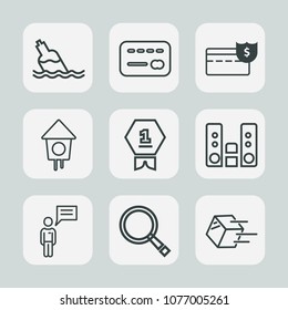 Premium set of outline icons. Such as bank, bird, shipping, sound, play, player, finance, account, package, person, credit, chat, communication, bottle, payment, mineral, business, search, purchase
