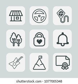 Premium set of outline icons. Such as summer, certificate, house, fun, science, award, tool, equipment, alert, property, blue, medicine, landscape, home, technology, lab, leather, window, fashion, new