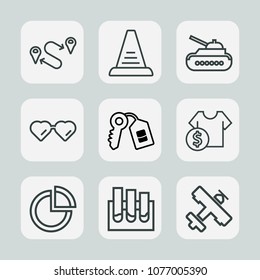Premium set of outline icons. Such as war, army, cost, flight, pie, medical, research, plane, tank, sign, up, shop, glasses, door, presentation, navigation, security, fashion, medicine, airplane, gun