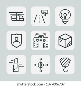 Premium set of outline icons. Such as red, investment, railway, wheel, protection, shield, highway, fashion, packaging, dirt, sign, box, lipstick, road, rail, protect, construction, security, traffic