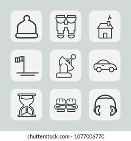 Premium set of outline icons. Such as taxi, headphone, audio, style, technology, zoom, building, boxing, travel, mexico, hat, home, ocean, head, discovery, white, estate, cap, view, music, vehicle